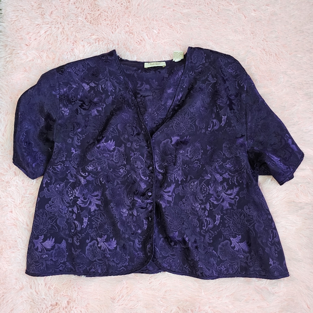 Vintage Victoria's Secret Gold Label Purple Satin Sleep Shirt Size Medium